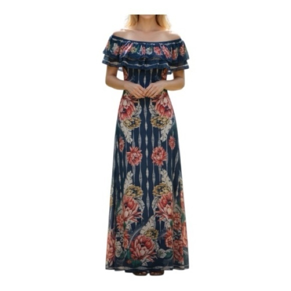 Woman’s off shoulder floral ruffle dress